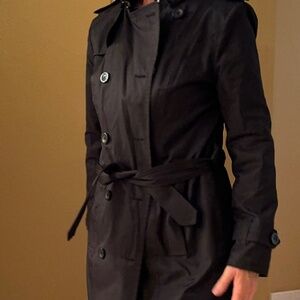 women's black London fog trench coat